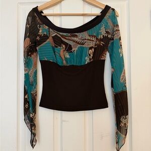 Papaya Black and Teal Patterned Blouse